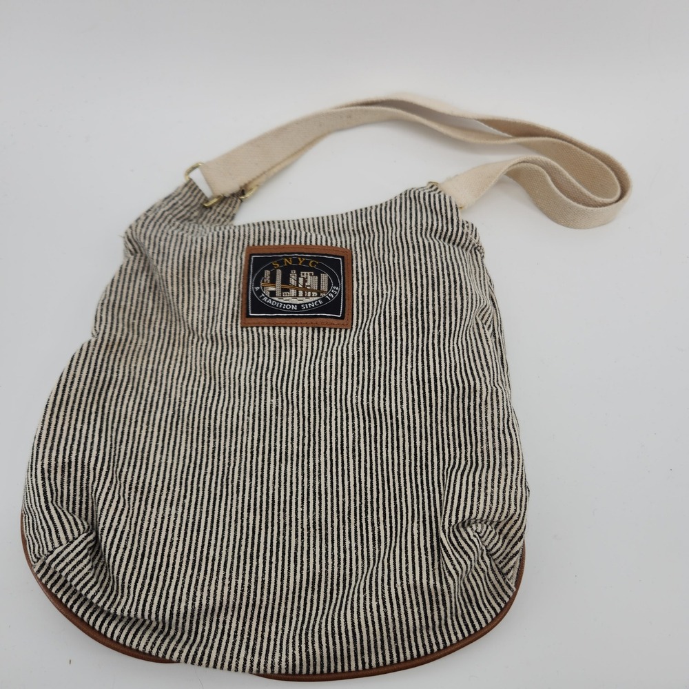 Sarné SNYC Cotton Canvas‎ Crossbody Bag Black White Ticking Stripe Messenger Bag